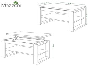 Mazzoni NUO Stejar Artisan/Antracit (Gri închis) - MĂSUȚĂ MODERNĂ CU BLAT CARE SE RIDICĂ