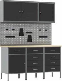 vidaXL Dulap de lucru cu sertar 8 pcs Negru Lemn ingineresc și oțel