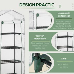 Outsunny Seră Verticală pentru Balcon și Terasă cu 4 Rafturi, Structură din Oțel și PE, 70x50x160 cm, Alb | Aosom Romania