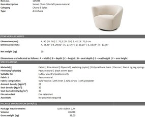 Fotoliu pivotant design elegant LUX Colin left, pausa natural 115056 HZ