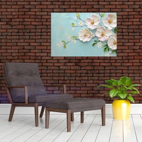 Tablou - Flori pe fundal albastru (90x60 cm)