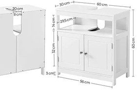 Dulap de depozitare pentru lavoar, Vasagle, Alb, 60x30x60 cm
