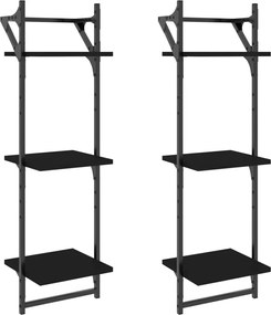 vidaXL Rafturi perete 3 niveluri/bare 2 buc negru 30x25x100cm