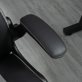 Vinsetto Scaun de gaming ergonomic cu bază rotundă din metal pivotantă 360° înălțime reglabilă pernă pentru gât brațe rabatabile PVC gri negru | Aosom Romania