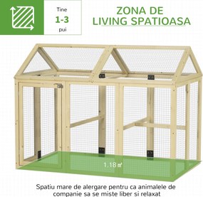 PawHut Adăpost pentru Găini de Exterior din Lemn, Cușcă cu Uși Multiple și Plasă Metalică, 140x88.5x106 cm, culoare Lemn | Aosom Romania