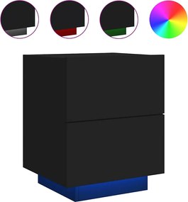 vidaXL Noptieră cu lumini LED, negru, lemn prelucrat
