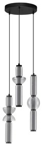 Lustra moderna cu 3 pendule LED, Metal, Negru, Sticla, Fumurie, Ulon
