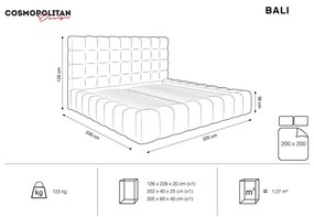 Pat matrimonial gri deschis tapițat cu spațiu de depozitare și somieră 200x200 cm Bali – Cosmopolitan Design