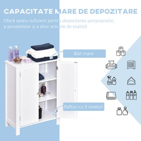 kleankin Dulap Baie cu 2 Uși și Rafturi Reglabile, Spațiu Depozitare, MDF, 60x30x80 cm, Alb | Aosom Romania