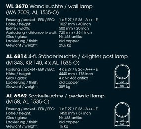 Stalp cu 4 brate iluminat exterior din fier forjat, inaltime 444cm, AL 6814