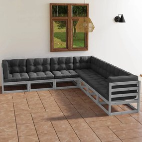 3076556 vidaXL Set mobilier de grădină cu perne, 7 piese, lemn masiv de pin