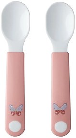 Linguri pentru copii albe/roz-deschis din plastic 2 buc. Flowers &amp; butterflies – Mepal