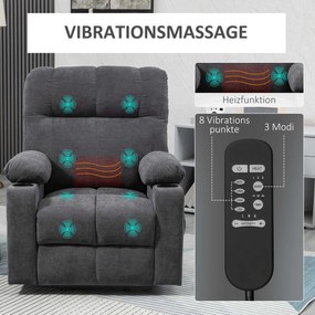 HOMCOM Fotoliu pentru seniori cu funcție de ridicare, funcție de culcare, inclusiv telecomandă, 144 cm x 91 cm x 88 cm, Gri închis | Aosom Romania