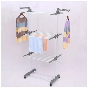 Suport vertical, pliabil, pentru uscat rufe, SU02, alb-gri, 3 niveluri, 6 brațe pliabile,, eCarla