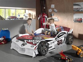 Pat Mașină de Curse Auto pentru Copii, 90x200 cm, Alb (MDF) – Vipack