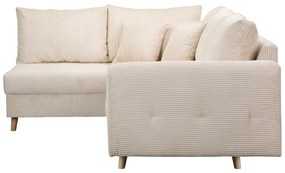 Colțar crem cu tapițerie din catifea reiată (cu colț pe partea stângă ) Ariella – Ropez