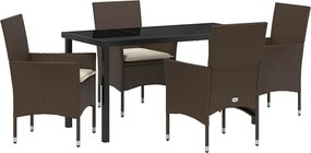 vidaXL Set de masă pentru grădină cu pernă 5 pcs Maro poliratan
