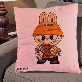 Perna Personalizata Labubu Streetwear Portocaliu, 40x40 cm, Roz, Husa Detasabila, Perna Inclusa, BEKZ®
