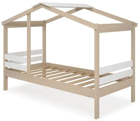 Pat pentru copii alb/natural de tip casă cu aspect de lemn de pin 90x190 cm Angel – Marckeric