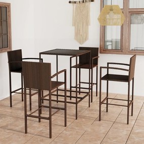 3064839 vidaXL Set mobilier bar de grădină, 5 piese, maro, poliratan