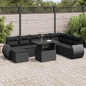 3326686 vidaXL Set mobilier de grădină cu perne, 9 piese, negru, poliratan