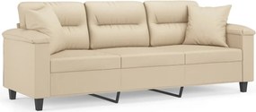 vidaXL Canapea cu 3 locuri și perne, crem, 180 cm, microfibră