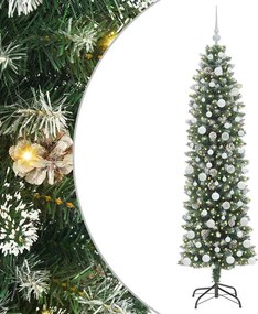 vidaXL Copac Artificial Slăb de Crăciun cu 300 LED Verde și alb 180 cm