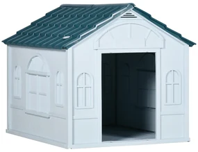 PawHut Casă Plastic pentru Caini Talie Mare Protecție Climatică Albastru 65x75.7x63cm | Aosom Romania