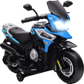 AIYAPLAY Motocicletă Electrică pentru Copii 18-36 Luni, 6V Motocicletă Electrică pentru Copii cu Roți Detașabile, Faruri, Muzică, 2.4 km/h Mini Motocicletă cu Far, Max 30kg, Albastru | Aosom Romania
