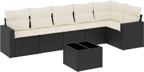 vidaXL Set canapele de grădină cu perne, 7 piese, negru, poliratan