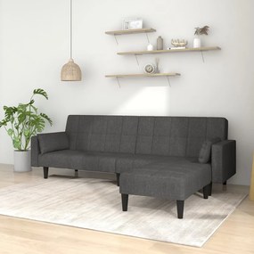 Canapea extensibilă 2 locuri 2 perne/taburet gri închis textil