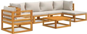 vidaXL Set mobilier grădină, perne gri deschis, 7 piese, lemn masiv