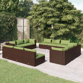 3101588 vidaXL Set mobilier de grădină cu perne, 12 piese, maro, poliratan
