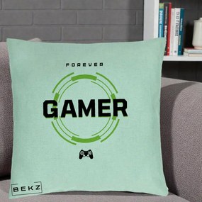 Perna Personalizata Forever Gamer, 40x40 cm, Verde Menta, Husa Detasabila, Perna Inclusa, BEKZ®
