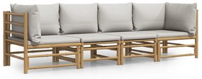 3155088 vidaXL Set mobilier de grădină cu perne gri deschis, 4 piese, bambus