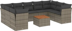 vidaXL Set mobilier de grădină cu perne, 10 piese, gri, poliratan