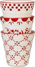 Cană din ceramică artizanală, natur, cu motive florale pictate manual roșu și bordură decorativă, fără mâner, 10×10 cm, „Marion"