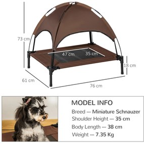 PawHut Pat înălțat pentru câini cu baldachin, pat pentru animale de companie, pat pentru câini de exterior cu acoperiș, respirabil, material textil pentru camping Cafea 76 x 61 x 73 cm | Aosom Romania
