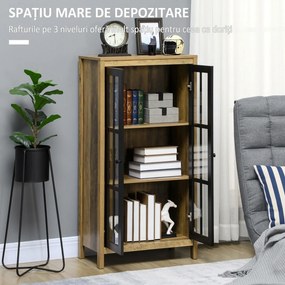 HOMCOM Dulap pentru Bucătărie Modern cu Uși din Sticlă, Ideal pentru Sufragerie și Birou, Design Contemporan, Maro | Aosom Romania