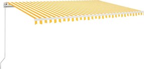 vidaXL Copertină retractabilă manual cu LED, galben și alb, 500x350 cm