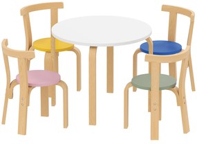 AIYAPLAY Set Masă și Scaune pentru Copii 3-8 Ani, 5 Piese cu Margini Rotunjite din Lemn Multicolor | Aosom Romania