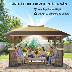 Outsunny Pavilion Pliabil Pavilion de Grădină Pop Up cu Plase de Țânțari, 4x4 m, Kaki | Aosom Romania
