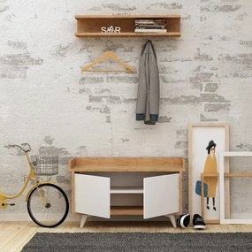 Cuier de perete ARASSO 18,8x80 cm + pantofar 60x90 alb/maro