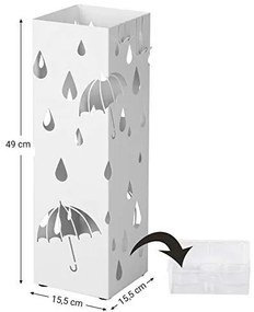 Suport umbrela, 15.5 x 15.5 x 49 cm, metal, alb, Songmics