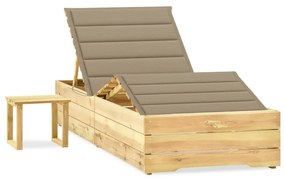 vidaXL Șezlong de grădină cu masă și pernă, lemn de pin tratat