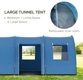 Outsunny Cort Tunel pentru 5-6 Persoane, Cort de Camping cu Doua Camere, cu Podea Cusuta, 2 Usi si Geanta de Transport | Aosom Romania