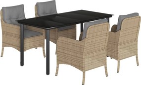 vidaXL Set mobilier de grădină cu perne, 5 piese, bej, poliratan