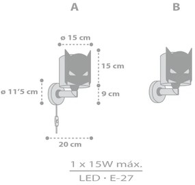 Aplică pentru copii Dalber 61809 DARK HERO 1xE27/15W/230V