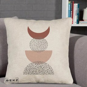 Perna Decorativa Boho Luna Plina si Forme Punctate, 40x40 cm, Bej Canapea, Husa Detasabila, Perna Inclusa, BEKZ®