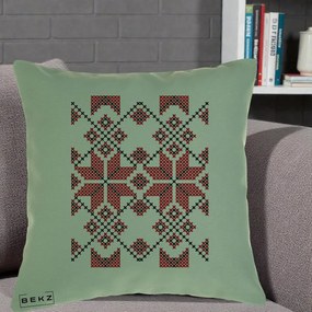 Perna Personalizata Motiv Traditional Cusatura Rosu-Negru, 40x40 cm, Verde, Husa Detasabila, Perna Inclusa, BEKZ®